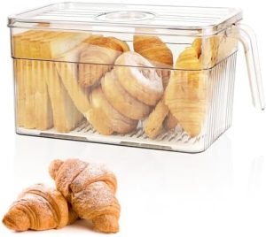 Boîtes à pain   | Boîte à pain Qpey pour plan de travail de cuisine, grand conteneur de stockage pour pain, boîte à pain avec enregistreur de temps et couvercle, bac à pain pour pain fait maison, toast, beignets, biscuits et pains de boulangerie. Boîtes à pain Boîtes à pain