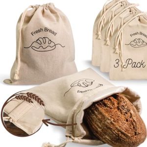 Boîtes à pain   | Sacs à Pain en Lin [Pack de 3] avec Doublure Intérieure – Garde le Pain Fait Maison Frais et Sécurisé – Parfait pour Pain au Levain et Offrir en Cadeau – Ensemble de Sacs à Pain Réutilisables Boîtes à pain Boîtes à pain