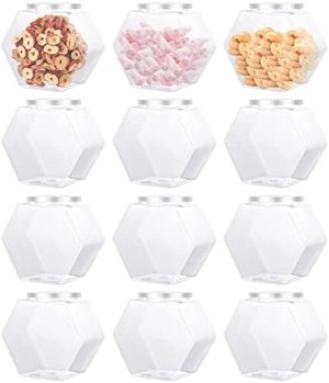 Bocaux à biscuits   | 12 Pcs Pots en Plastique Hexagonaux Clairs – Pots à Bonbons en Plastique – Pots à Cookies en Plastique avec Couvercles Hermétiques – Pots en Plastique avec Couvercle – Récipients Réutilisables à Large Ouverture – Présentation en Gros de Café et Bonbons pour Cadeaux et Stockage (3 Oz) Bocaux à biscuits Bocaux à biscuits