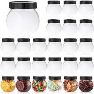 Bocaux à biscuits   | 24 Pots en plastique pour bonbons avec couvercles de 8,5 oz – Pots à biscuits latéraux en vrac – Conteneurs transparents pour biscuits – Pots de rangement pour bonbons à large ouverture – Idéal pour les buffets de bonbons, les contenants à café, les fêtes et le rangement du linge. Bocaux à biscuits Bocaux à biscuits