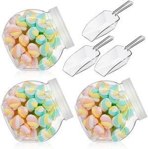 Bocaux à biscuits   | 3 ensembles de bocaux en plastique avec couvercle pour buffet de bonbons avec mini pelle en acrylique, conteneur à bonbons transparent de 42 oz, bocal à biscuits en plastique pour le comptoir de cuisine, bocal décoratif en plastique avec couvercle. Bocaux à biscuits Bocaux à biscuits