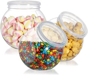 Bocaux à biscuits   | 3 Pots à Bonbons avec Couvercles, Conteneur de Stockage en Plastique Transparent de 46 Oz, Pot Sucré avec Couvercle, Pots à Large Ouverture pour le Comptoir de Cuisine pour Bonbons, Dragées, Biscuits, Céréales, Snacks Bocaux à biscuits Bocaux à biscuits