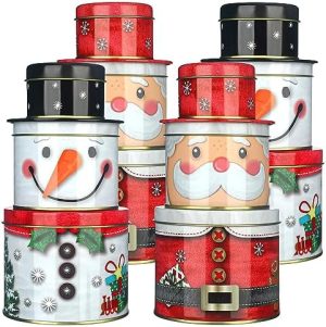 Bocaux à biscuits   | 4 Pcs Boîtes à biscuits de Noël 3 couches Design Père Noël Bonhomme de neige Boîtes cadeaux à biscuits avec couvercle Contenants à bonbons pour petits cadeaux Fournitures de fête de Noël Bocaux à biscuits Bocaux à biscuits