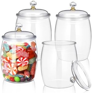 Bocaux à biscuits   | 4 Pcs Pots à Bonbons et à Cookies en Plastique avec Couvercles – Pots Apothicaires Décoratifs – Contenants pour Buffet de Bonbons – Récipients Clairs Hermétiques pour Stockage Alimentaire – Décoration d’Intérieur (64 Oz) Bocaux à biscuits Bocaux à biscuits