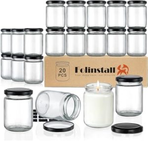 Bocaux à biscuits   | 8 oz petits pots en verre avec couvercles hermétiques, 20 pièces de pots à bougie pour la fabrication de bougies, fêtes de mariage, pots de stockage alimentaires vides pour épices, miel, confiture, bonbons, biscuits, pudding, yaourt, dessert. Bocaux à biscuits Bocaux à biscuits