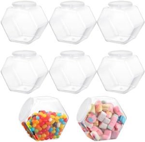 Bocaux à biscuits   | 8 Pcs Pots en Plastique Hexagonaux, Pots à Biscuits Clairs avec Couvercles, Pots à Bonbons, Présentoir Réutilisable pour Snacks, Bonbons, Biscuits, Friandises pour Chiens, Capsules de Café (30 Oz) Bocaux à biscuits Bocaux à biscuits