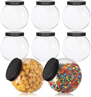 Bocaux à biscuits   | 8 Pots en Plastique pour Bonbons avec Couvercles de 5 Oz – Contenants Transparente pour Cookies, Pots de Rangement à Large Ouverture pour Buffet de Bonbons, Boîte à Café, Table de Fête, Support pour Détergent à Laver Bocaux à biscuits Bocaux à biscuits