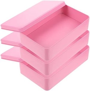 Bocaux à biscuits   | Boîtes à biscuits en métal 3 pièces avec couvercle, conteneur rectangulaire en tôle pour organiser les bonbons, stockage de biscuits, boîte pour cartes et petits bricolages (Rose) Bocaux à biscuits Bocaux à biscuits