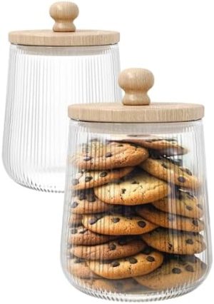 Bocaux à biscuits   | Bocal à biscuits en verre 2 pièces – Bocaux à biscuits en verre avec couvercles, contenants en verre décoratifs avec couvercles, bocal à biscuits en verre transparent avec couvercle, bocaux de rangement en verre hermétiques, bocaux à biscuits pour la cuisine. Bocaux à biscuits Bocaux à biscuits