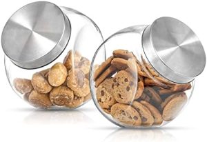 Bocaux à biscuits   | Bocal à biscuits tout-en-un. Ensemble de 2 bocaux à biscuits pour le plan de travail de la cuisine avec couvercles, bocal à bonbons, conteneur pour friandises pour chiens, conteneur pour détergent à lessive, grands bocaux, bocal en verre de demi-gallon avec couvercle hermétique. Bocaux à biscuits Bocaux à biscuits