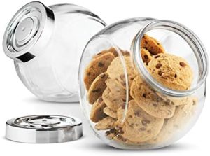 Bocaux à biscuits   | Bocal à bonbons en verre Pandora de 75½ onces (pack de 2) avec couvercle hermétique en plastique, affichage à 2 voies, bocal de stockage pour aliments en vrac pour collations, aliments secs, bocal à dragées, bocaux apothicaires. Bocaux à biscuits