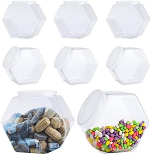 Bocaux à biscuits   | Bocaux à bonbons avec couvercles – Pack de 8 bocaux en plastique avec couvercle, bocaux hexagonaux pour bonbons et biscuits pour la cuisine, contenants transparents pour snacks, bonbons, biscuits, friandises pour chiens, dosettes de café (3 oz) Bocaux à biscuits Bocaux à biscuits