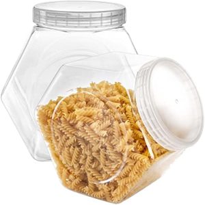 Bocaux à biscuits   | Pack de 2 bocaux en plastique avec couvercle, conteneurs à biscuits de 1 gallon pour le plan de travail de la cuisine, présentoir hexagonal transparent pour bonbons, friandises pour chiens, fournitures de bricolage et de couture, dosettes de café, dosettes de lessive. Bocaux à biscuits Bocaux à biscuits