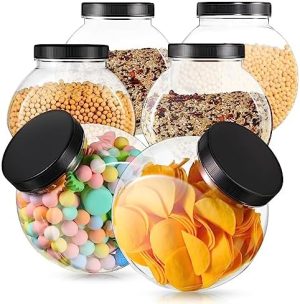 Bocaux à biscuits   | Set de 6 bocaux à bonbons en plastique transparent de 85 oz avec couvercles – Récipients à bonbons inclinés pour buffet de bonbons, table de fête, cuisine, comptoir, rangement à domicile et bureau. Bocaux à biscuits Bocaux à biscuits