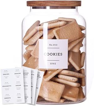 Bocaux et contenants alimentaires   | 1 Gallon Grand Pot à Biscuits en Verre avec Couvercles Hermétiques en Acacia – Contenants de Stockage Alimentaire Épaissis avec 42 Étiquettes de Rangement Étanches Préimprimées – Bocal en Verre Transparent pour Farine, Riz, Café Bocaux et contenants alimentaires Bocaux et contenants alimentaires