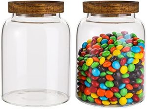 Bocaux et contenants alimentaires   | 2 Pack de bocaux en verre de 1,25 L (42 Fl Oz) avec couvercles en bois, conteneur de stockage alimentaire en verre avec couvercle hermétique, bocal en verre pour le rangement des haricots, du riz, du sucre, du café, etc. Bocaux et contenants alimentaires Bocaux et contenants alimentaires