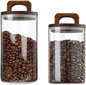 Bocaux et contenants alimentaires   | Bocal à café, Contenants de stockage alimentaire en verre, Pot en verre avec couvercle pour grains de café, bonbons, biscuits, nouilles, noix, épices, etc., Pack de 2 (45Oz et 6Oz) Bocaux et contenants alimentaires Bocaux et contenants alimentaires