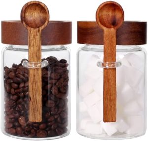 Bocaux et contenants alimentaires   | Bocal à sucre avec couvercle et cuillère, ensemble de 2, bocaux à thé de 16 oz pour thé en vrac avec ouverture à vis, conteneur à café pour café moulu, style rétro véritablement hermétique. Bocaux et contenants alimentaires Bocaux et contenants alimentaires