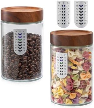 Bocaux et contenants alimentaires   | Bocal en verre avec couvercle en bois hermétique, conteneur en verre large bouche de 33 oz pour le stockage des aliments dans le garde-manger, idéal pour le café, le sucre, les biscuits, les noix, les spaghetti, la farine et les bonbons (pack de 2) Bocaux et contenants alimentaires Bocaux et contenants alimentaires