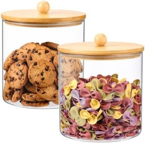 Bocaux et contenants alimentaires   | Bocaux en Verre avec Couvercles en Bambou – Bocaux de Stockage en Verre de Grande Capacité de 110 Oz, Pack de 2 Bocaux en Verre avec Couvercles Hermétiques pour Pâtes, Bonbons, Grains, Bocaux en Verre pour Cookies avec Couvercle pour le Stockage de Farine et de Sucre. Bocaux et contenants alimentaires Bocaux et contenants alimentaires