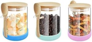 Bocaux et contenants alimentaires   | Bocaux en verre avec couvercles en bambou et cuillères, bocaux en verre borosilicaté de 18,26 oz, conteneurs hermétiques transparents pour le stockage des aliments, idéal pour les biscuits, bonbons, grains de café, sucre, thé matcha, épices, produits secs (pack de 3) Bocaux et contenants alimentaires Bocaux et contenants alimentaires