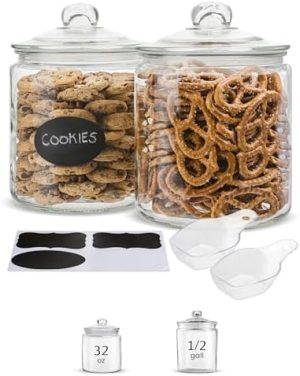 Bocaux et contenants alimentaires   | Bocaux en verre de cuisine, conteneurs de stockage pour aliments et biscuits pour le garde-manger, bocaux apothicaires pour la salle de bain, couvercles hermétiques, lavables au lave-vaisselle, avec craie et étiquettes, 1 gallon, ensemble de 2. Bocaux et contenants alimentaires Bocaux et contenants alimentaires