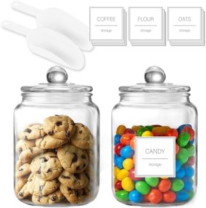 Bocaux et contenants alimentaires   | Bocaux en verre de grande capacité d’un demi-gallon avec couvercles, conteneurs transparents hermétiques pour cookies, bonbons, farine, sucre, café, canisters d’organisation alimentaire pour la cuisine, la buanderie et le garde-manger, ensemble de 2. Bocaux et contenants alimentaires Bocaux et contenants alimentaires