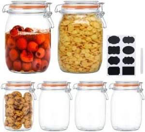 Bocaux et contenants alimentaires   | Bocaux en verre Encheng 32 oz, bocaux de stockage alimentaires en verre hermétiques avec couvercle à pince, canister hermétique arrondi de 1 ml avec joint en caoutchouc étanche, bocaux de cuisine en verre transparent pour aliments secs, céréales, haricots, pack de 6. Bocaux et contenants alimentaires Bocaux et contenants alimentaires