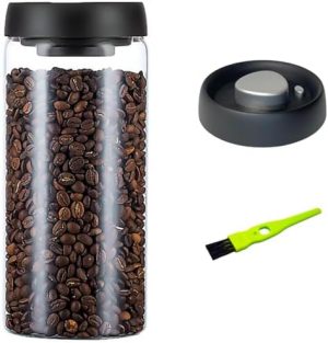 Bocaux et contenants alimentaires   | Bocaux en verre sous vide avec couvercle hermétique 1800 ml / 27 oz, conteneur en verre borosilicate pour café, parfait pour le café moulu, les grains, le thé en vrac, les bonbons, le sucre, les noix, les épices. Bocaux et contenants alimentaires Bocaux et contenants alimentaires