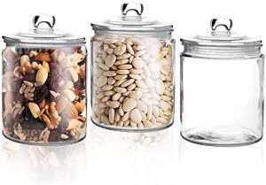 Bocaux et contenants alimentaires   | Ensemble de 3 bocaux en verre avec couvercle 1 litre | Conteneur de rangement en verre hermétique pour aliments, pâtes, café, bonbons, friandises pour chiens, collations | Canisters en verre pour l’organisation de la maison et de la cuisine | 34 onces Bocaux et contenants alimentaires Bocaux et contenants alimentaires