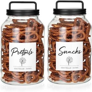 Bocaux et contenants alimentaires   | Grand ensemble de bocaux en verre de 1 gallon, pack de 2, couvercles hermétiques en acier inoxydable noir et étiquettes, bocal à biscuits, bocal en verre pour la buanderie, contenants de stockage alimentaire en verre, bocaux de cuisine en verre. Bocaux et contenants alimentaires Bocaux et contenants alimentaires