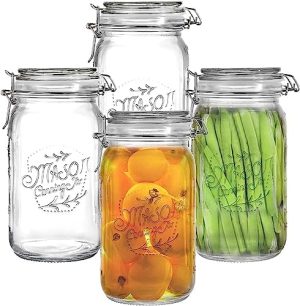 Bocaux et contenants alimentaires   | Pack de 4 bocaux en verre transparent à large ouverture avec couvercles hermétiques, contenants en verre de 32 oz, grands bocaux de cuisine pour aliments, farine, pâtes, café, bonbons, friandises pour chiens, collations et plus encore. Bocaux et contenants alimentaires Bocaux et contenants alimentaires