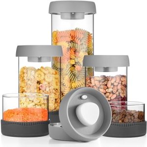 Bocaux et contenants alimentaires   | Set de bocaux en verre – Bocaux de stockage alimentaire étanches pour la cuisine – Conteneur à grains de café – Pack de 5 bocaux en verre avec couvercles hermétiques sous vide pour céréales, friandises pour animaux, noix, bonbons, capsules de détergent Bocaux et contenants alimentaires Bocaux et contenants alimentaires