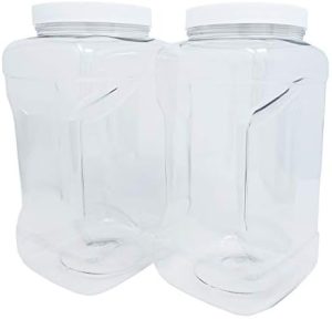 Conteneurs alimentaires   | 1 Gallon Pots en plastique PET transparent carrés à large ouverture avec poignée ergonomique et bouchons à rainures blanches, sans BPA, conteneurs multi-usages, bocaux pour aliments secs ménagers, fabriqués aux États-Unis (paquet de 2) Conteneurs alimentaires Conteneurs alimentaires