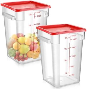 Conteneurs alimentaires   | 2 pièces de conteneur de stockage alimentaire carré en polycarbonate, conteneur alimentaire transparent avec couvercle rouge, stockage alimentaire commercial avec graduations rouges pour cuisine professionnelle (11,8 x 14,6 pouces) Conteneurs alimentaires Conteneurs alimentaires