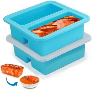 Conteneurs alimentaires   | Plateau à Glace en Silicone 2Pack pour Cubes de Soupe, Plateau de Congélation en Silicone avec Couvercle, Grand Moule à Glace pour Congélateur, Idéal pour Stocker Soupe, Sauce, Restes – Moules en Silicone pour un Stockage Parfait des Cubes de Glace (2 Tasses/2Pack) Conteneurs alimentaires Conteneurs alimentaires