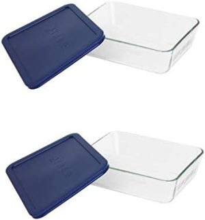 Conteneurs alimentaires   | Simplement Stocker Plat Rectangulaire en Verre pour Aliments de 6 Tasses, Bleu (Pack de 2) Fabriqué aux États-Unis Conteneurs alimentaires Conteneurs alimentaires