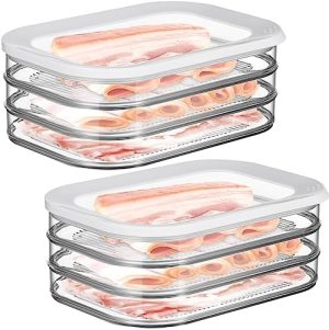 Conteneurs alimentaires   | Tioncy 2 Pcs Conteneur à Viande Deli pour Frigo, Conteneur à Bacon pour Réfrigérateur, Boîtes de Rangement Alimentaire Empilables avec Couvercle pour Deli, Viande à Emporter, Fromage et Repas Conteneurs alimentaires Conteneurs alimentaires