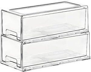 Conteneurs alimentaires   | Tiroir de rangement empilable, bacs organisateurs en plastique à tirer pour réfrigérateur, rangement de cuisine, salle de bain, armoire, placard, bureau, transparent – 2 pièces Conteneurs alimentaires Conteneurs alimentaires