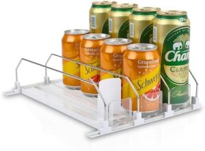 Distributeurs de canettes empilables   | Distributeur de canettes de soda pour réfrigérateur – Pousseur automatique à 3 rangées, support de bouteilles pour réfrigérateur, organisateur de boissons, rangement de boissons à largeur ajustable, capacité jusqu’à 12 canettes (30,9 cm, blanc) Distributeurs de canettes empilables Distributeurs de canettes empilables