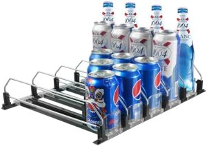 Distributeurs de canettes empilables   | Organisateur de Boissons pour Réfrigérateur, Distributeur Automatique de Canettes de Soda à 5 Rangées pour Réfrigérateur et Largeur Ajustable, Organisateur de Boissons Auto-Déplaçant avec Amortisseur, Pousseur de Bouteille d’Eau Glissant, Noir Distributeurs de canettes empilables Distributeurs de canettes empilables