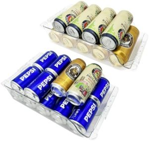 Distributeurs de canettes empilables   | Organisateur de boissons transparent réglable en pack de 2 pour réfrigérateur – Organisateur de canettes de soda extensible et porte-canettes pour réfrigérateur, parfait pour le stockage de sodas, bières et canettes de boissons. Distributeurs de canettes empilables Distributeurs de canettes empilables