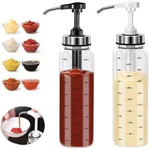 Distributeurs de nourriture   | Bouteilles de Presse à Condiments, Distributeur de Sirop de Café avec Pompe – Sans Goutte, Distributeur en Verre de 17 Oz, Idéal pour Ketchup, Salade, Sauce BBQ, Miel, Sauce Huître, Huile. (Pack de 2) Distributeurs de nourriture Distributeurs de nourriture