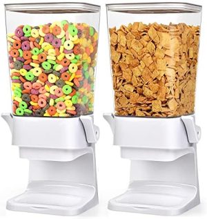 Distributeurs de nourriture   | Distributeur de Céréales Double pour Comptoir – Grands Conteneurs de Céréales – Distributeur de Stockage pour Garde-Manger – Distributeur de Nourriture Sèche pour Comptoir – Machine à Dispenser du Riz et des Bonbons pour Snacks, Noix, Granola (Blanc, 2 pièces) Distributeurs de nourriture Distributeurs de nourriture