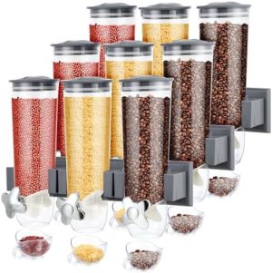 Distributeurs de nourriture   | Distributeur de Céréales Murale 3 Compartiments – Distributeur de Nourriture Sec Triple avec Support Mural pour 9 Tasses – Distributeur de Bonbons Triple – Distributeur de Snacks pour Magasin – Flocons d’Avoine, Grains, Cafés, Noix – Cuisine 39 Oz (Gris) Distributeurs de nourriture Distributeurs de nourriture