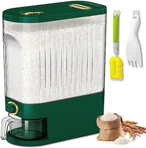 Distributeurs de nourriture   | Distributeur de riz de 22 lb, grand conteneur de stockage pour aliments secs avec tasse à mesurer et échelle de temps, distributeur alimentaire pour l’organisation de la cuisine et le rangement du garde-manger pour céréales et aliments secs (Vert) Distributeurs de nourriture Distributeurs de nourriture