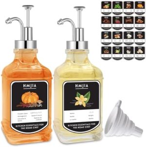 Distributeurs de nourriture   | Distributeur de sirop de café pour bar à café 16,9 oz, bouteilles en verre de sirop de 5 ml avec 16 étiquettes imperméables, pompe à sirop pour restaurant, bar ou salon de crème glacée (5 ml – 2 pièces, carré argenté) Distributeurs de nourriture Distributeurs de nourriture