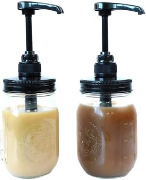 Distributeurs de nourriture   | Distributeur de sirop de miel en pot Mason avec bouteille en verre de 16 oz, pompe à sirop de café, organisateur de condiments de cuisine, hermétique et anti-fuite, distributeur de ketchup, huître et vinaigrette pour salade. Distributeurs de nourriture Distributeurs de nourriture