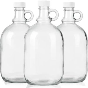 Distributeurs de nourriture   | Pack de 3 distributeurs de détergent à lessive liquide de 64 oz, jugs en verre d’un demi-gallon avec poignée et couvercles hermétiques pour eau distillée, soda, kombucha, brassage maison, extrait de vanille, bière, cidre (carboy transparent) Distributeurs de nourriture Distributeurs de nourriture