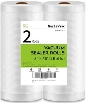 Distributeurs de sirop et de miel   | Sacs de mise sous vide 8″X50′ Rouleaux 2 Pack pour Food Saver, sans BPA, taille personnalisée, sacs de congélation de qualité commerciale, idéaux pour la préparation de repas et la cuisson sous vide. Distributeurs de sirop et de miel Distributeurs de sirop et de miel